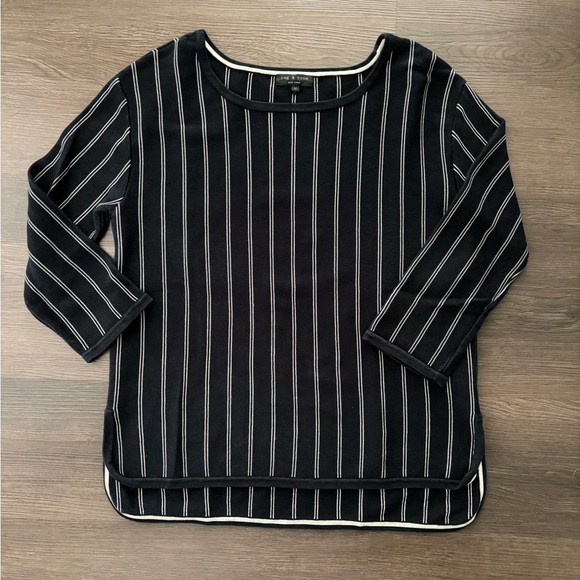 rag & bone Sweaters - Rag and Bone Black and White 3/4 Sleeve Black Off White Striped Top Sz Medium